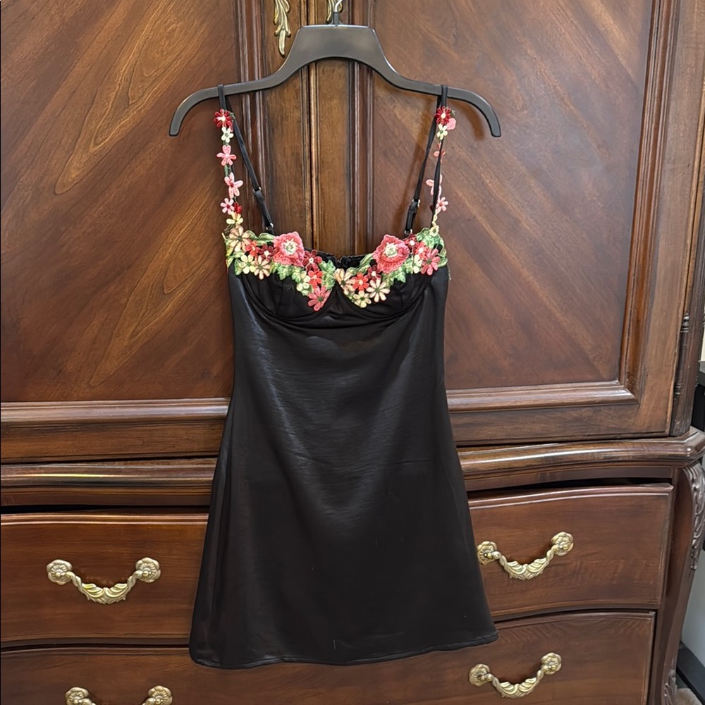 Chic Black Dress with Colorful Floral Accents